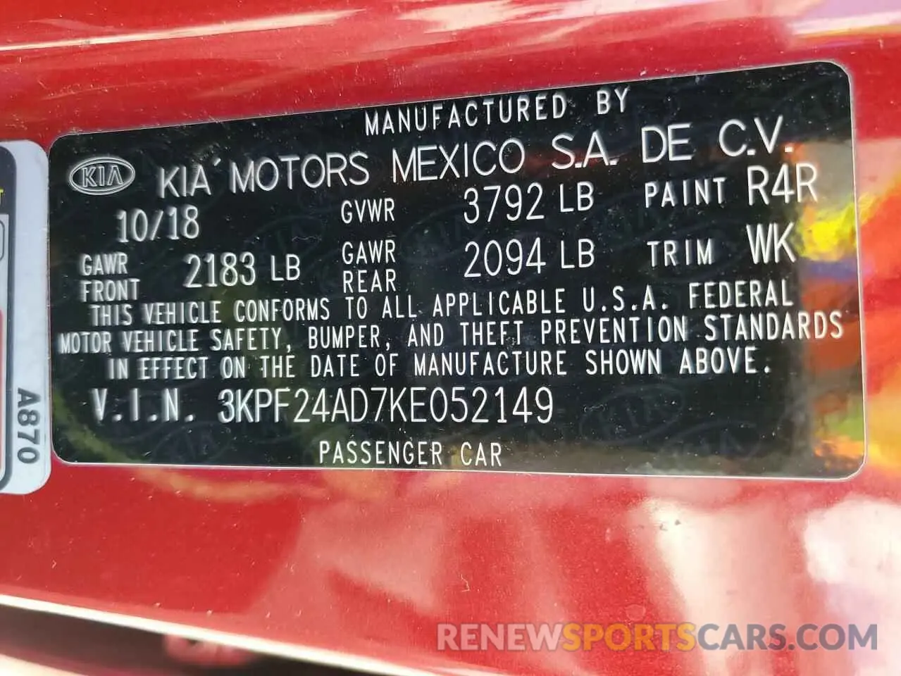 13 fotografías del automóvil dañado 3KPF24AD7KE052149 KIA FORTE 2019