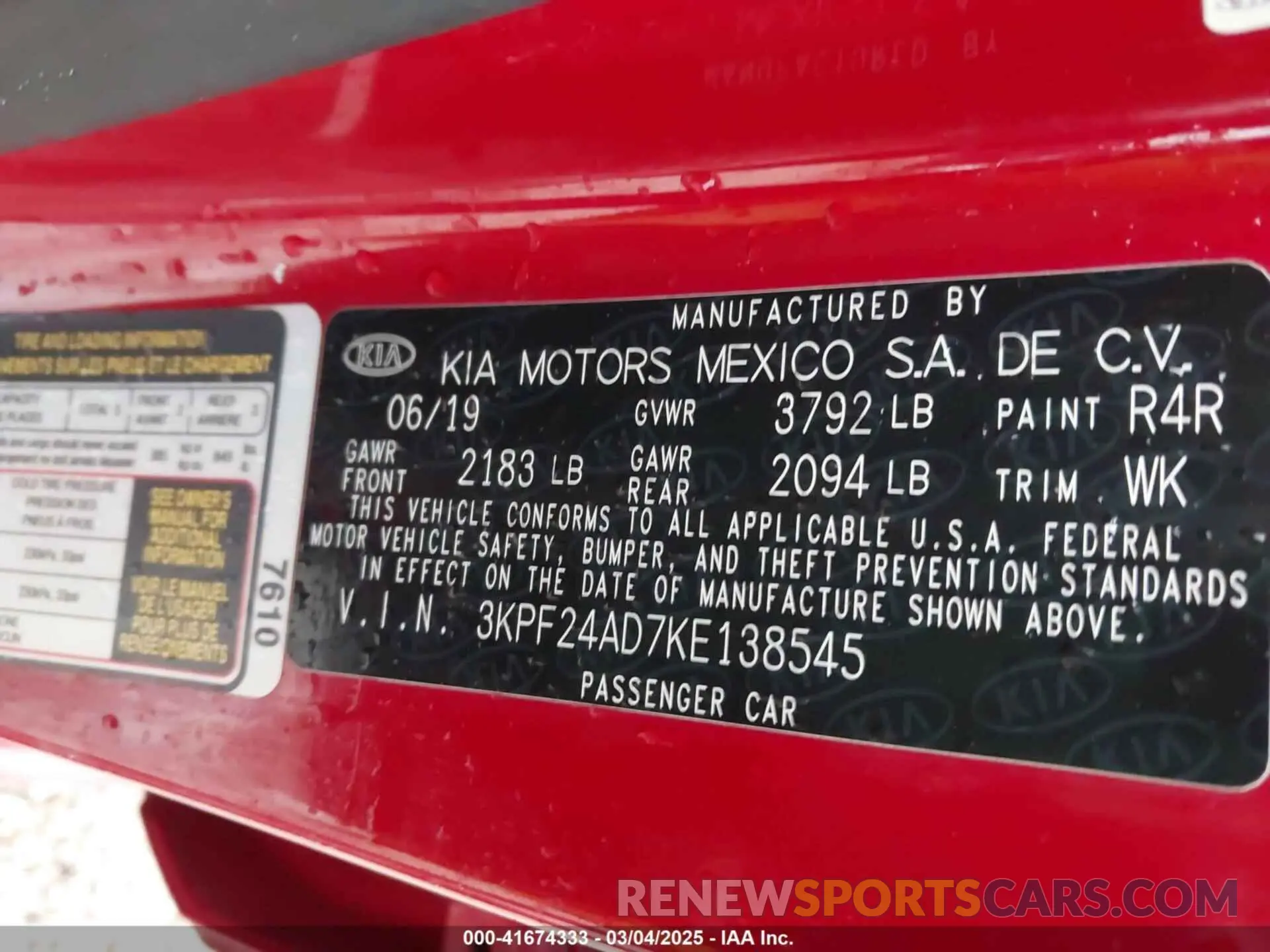 9 fotografías del automóvil dañado 3KPF24AD7KE138545 KIA FORTE 2019