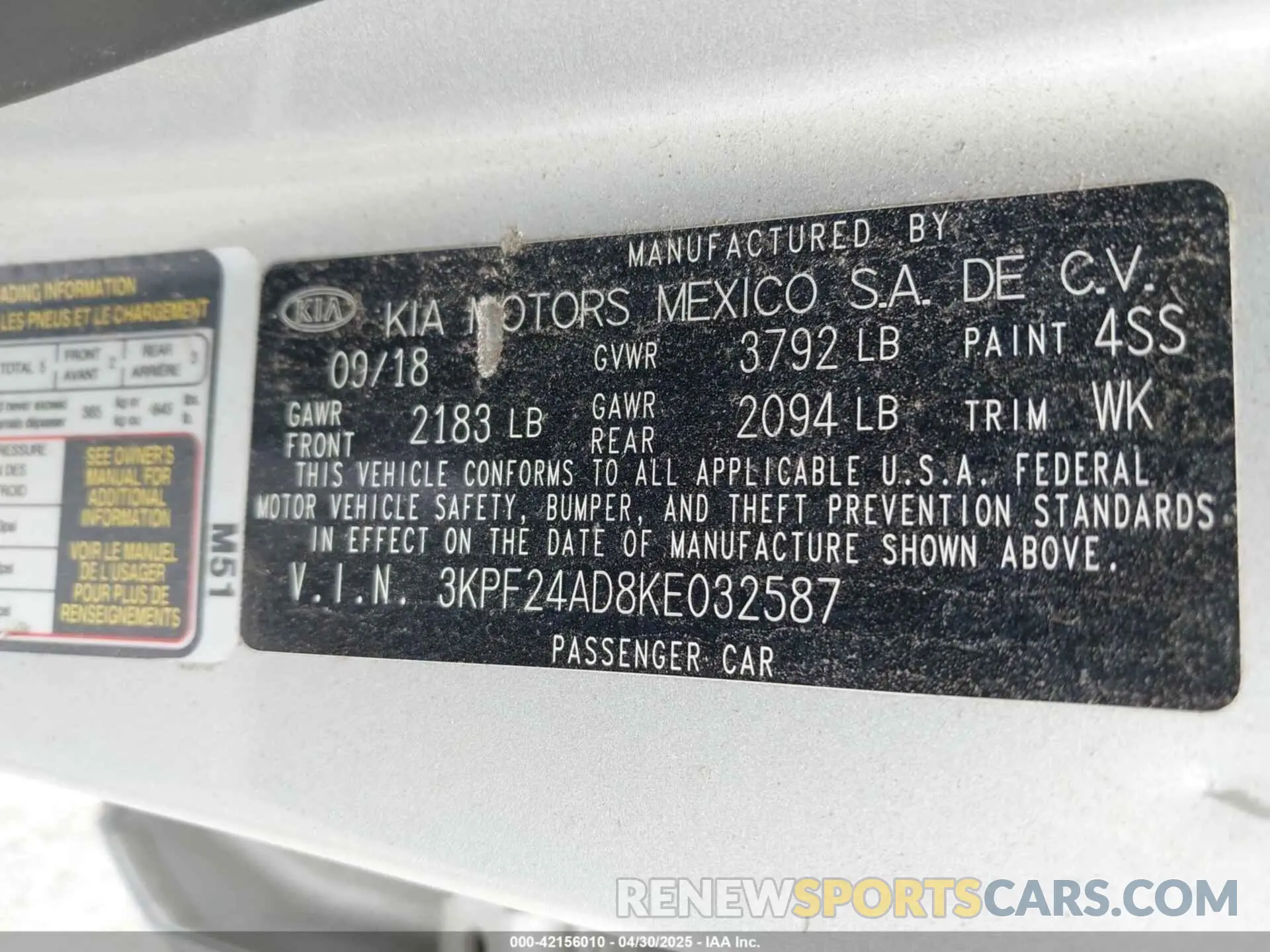 9 fotografías del automóvil dañado 3KPF24AD8KE032587 KIA FORTE 2019