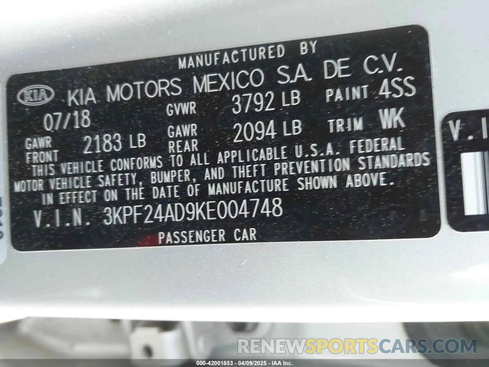 9 fotografías del automóvil dañado 3KPF24AD9KE004748 KIA FORTE 2019