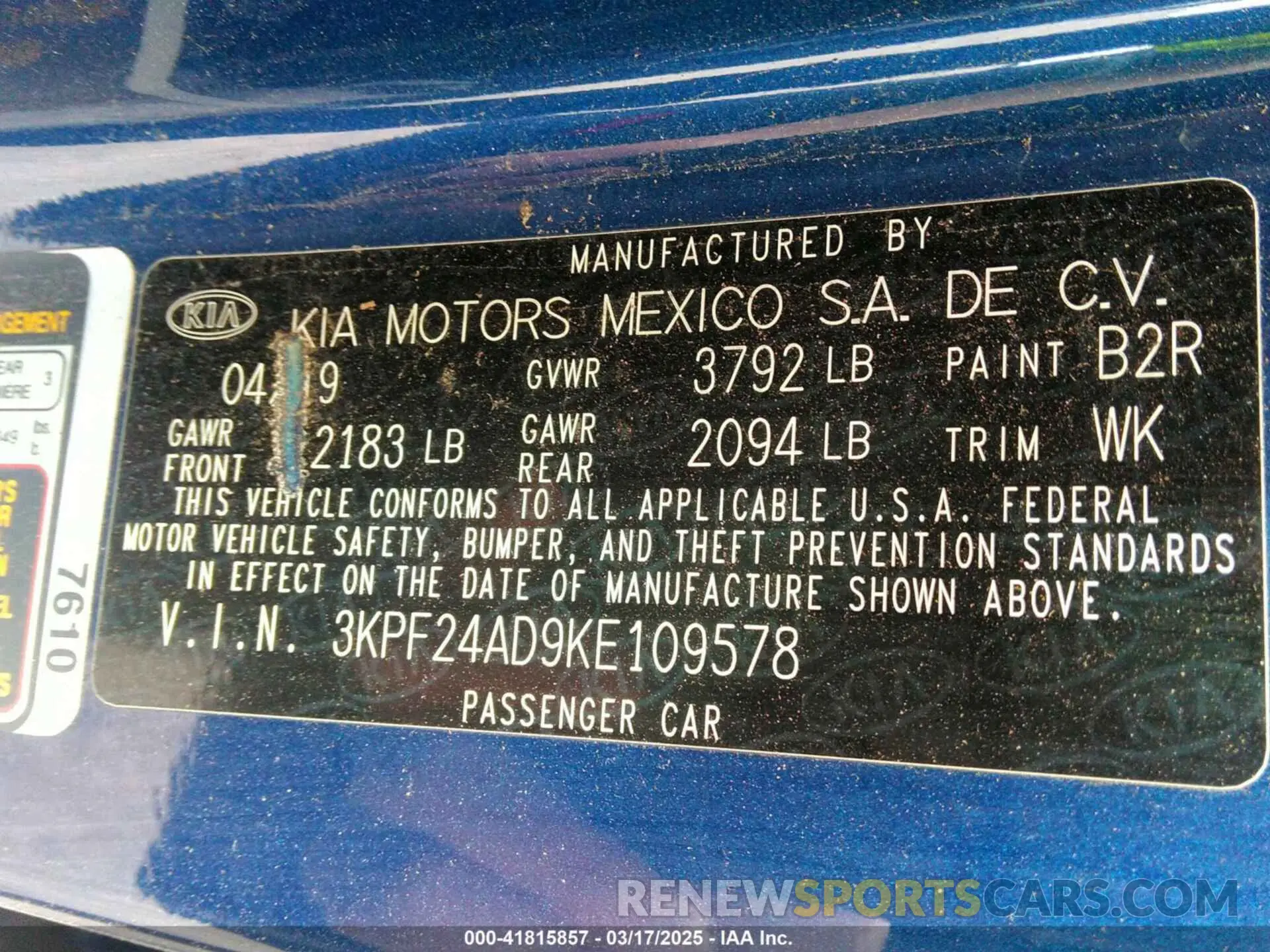 9 fotografías del automóvil dañado 3KPF24AD9KE109578 KIA FORTE 2019