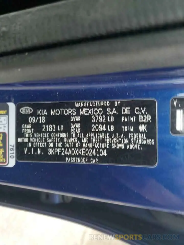 12 fotografías del automóvil dañado 3KPF24ADXKE024104 KIA FORTE 2019