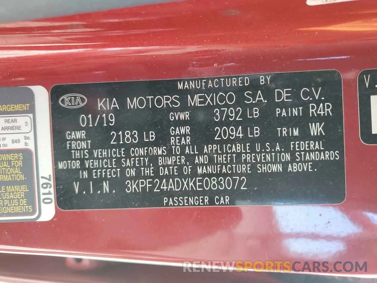 12 fotografías del automóvil dañado 3KPF24ADXKE083072 KIA FORTE 2019