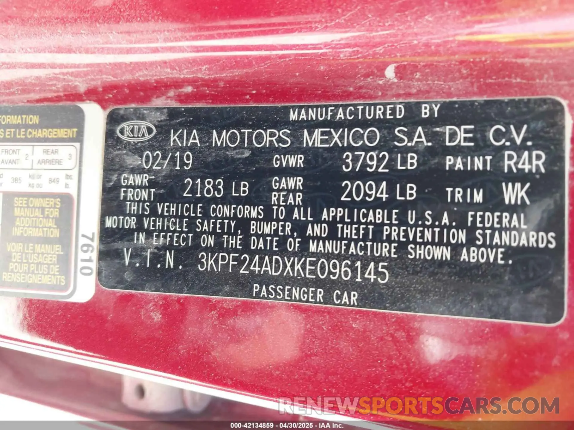 9 fotografías del automóvil dañado 3KPF24ADXKE096145 KIA FORTE 2019