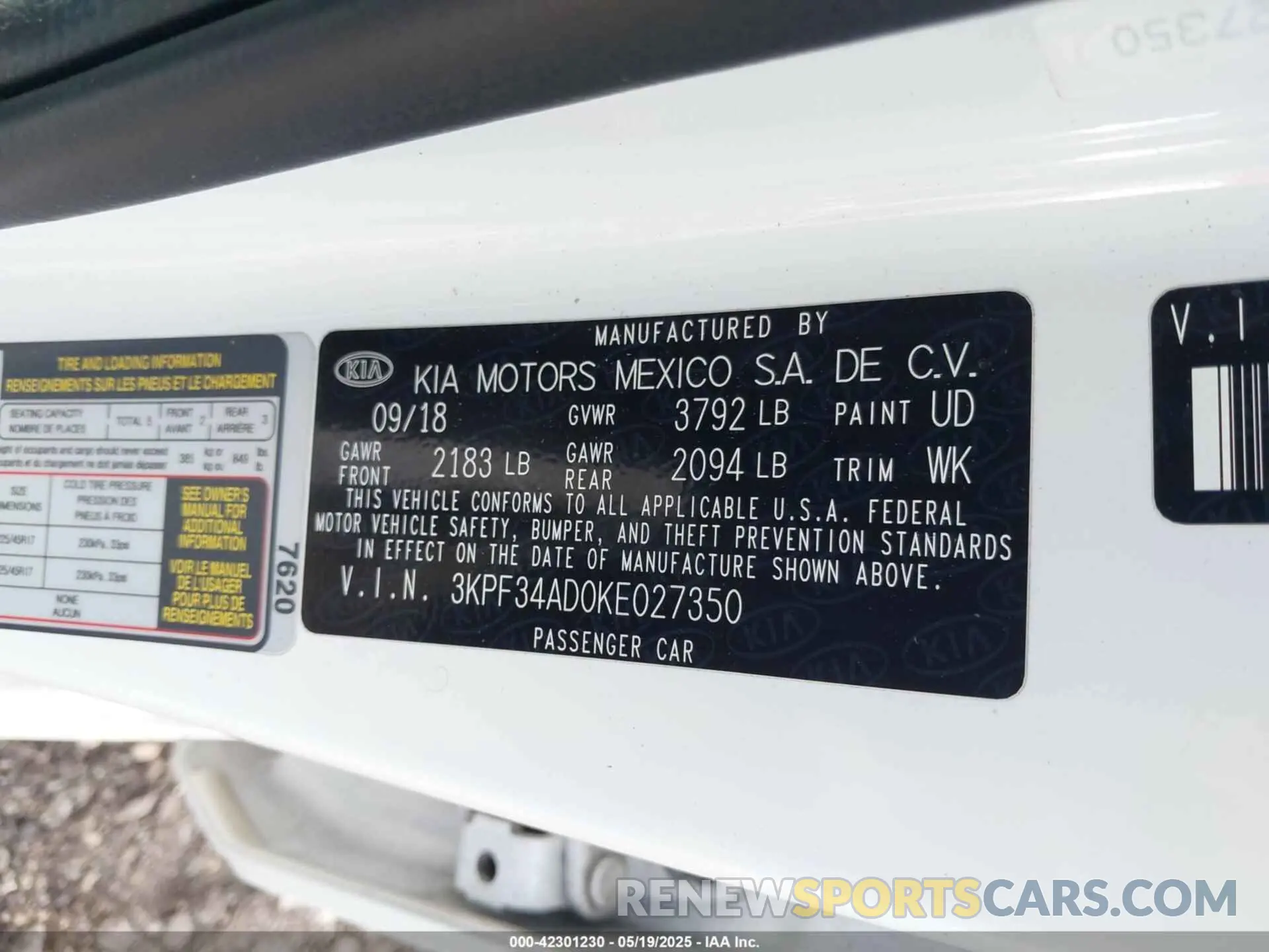 9 fotografías del automóvil dañado 3KPF34AD0KE027350 KIA FORTE 2019