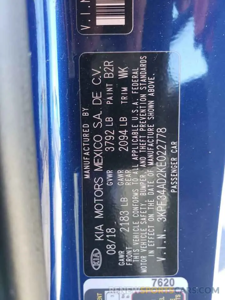 13 fotografías del automóvil dañado 3KPF34AD2KE022778 KIA FORTE 2019