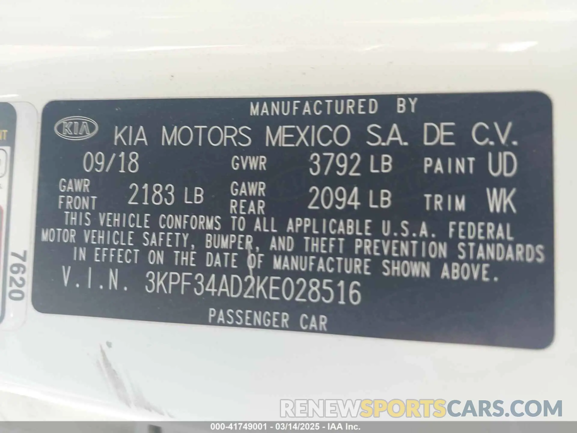 9 fotografías del automóvil dañado 3KPF34AD2KE028516 KIA FORTE 2019