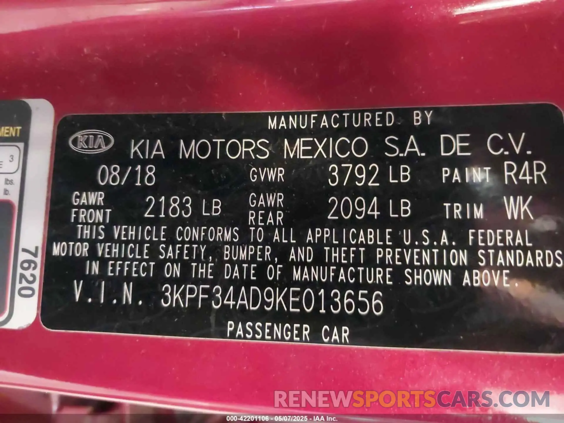 9 fotografías del automóvil dañado 3KPF34AD9KE013656 KIA FORTE 2019