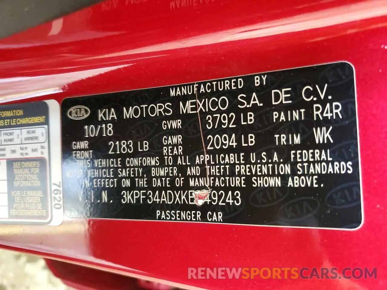 12 fotografías del automóvil dañado 3KPF34ADXKE049243 KIA FORTE 2019