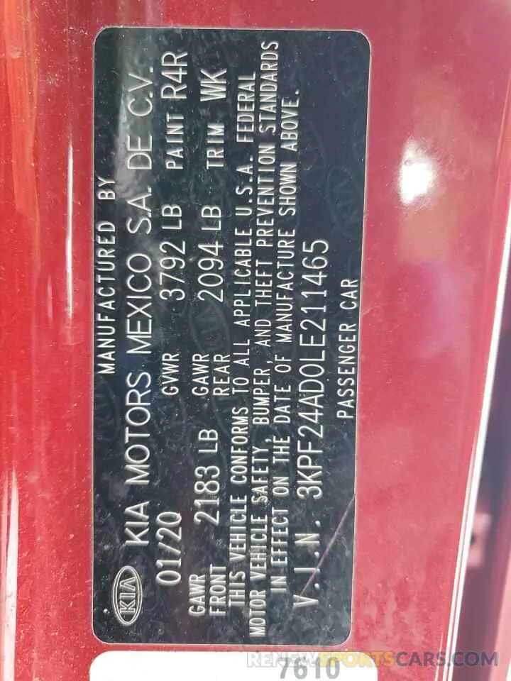 12 fotografías del automóvil dañado 3KPF24AD0LE211465 KIA FORTE 2020