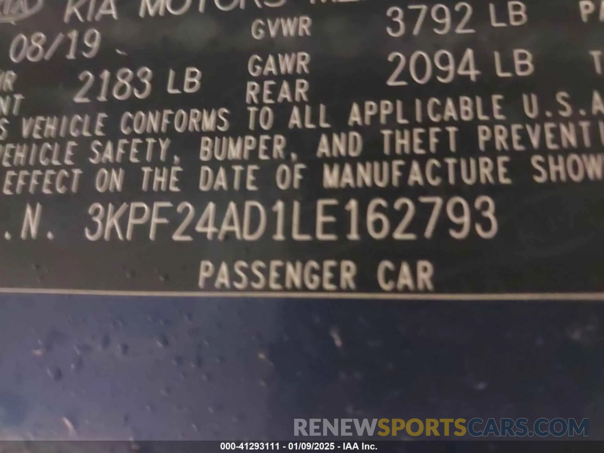 9 fotografías del automóvil dañado 3KPF24AD1LE162793 KIA FORTE 2020