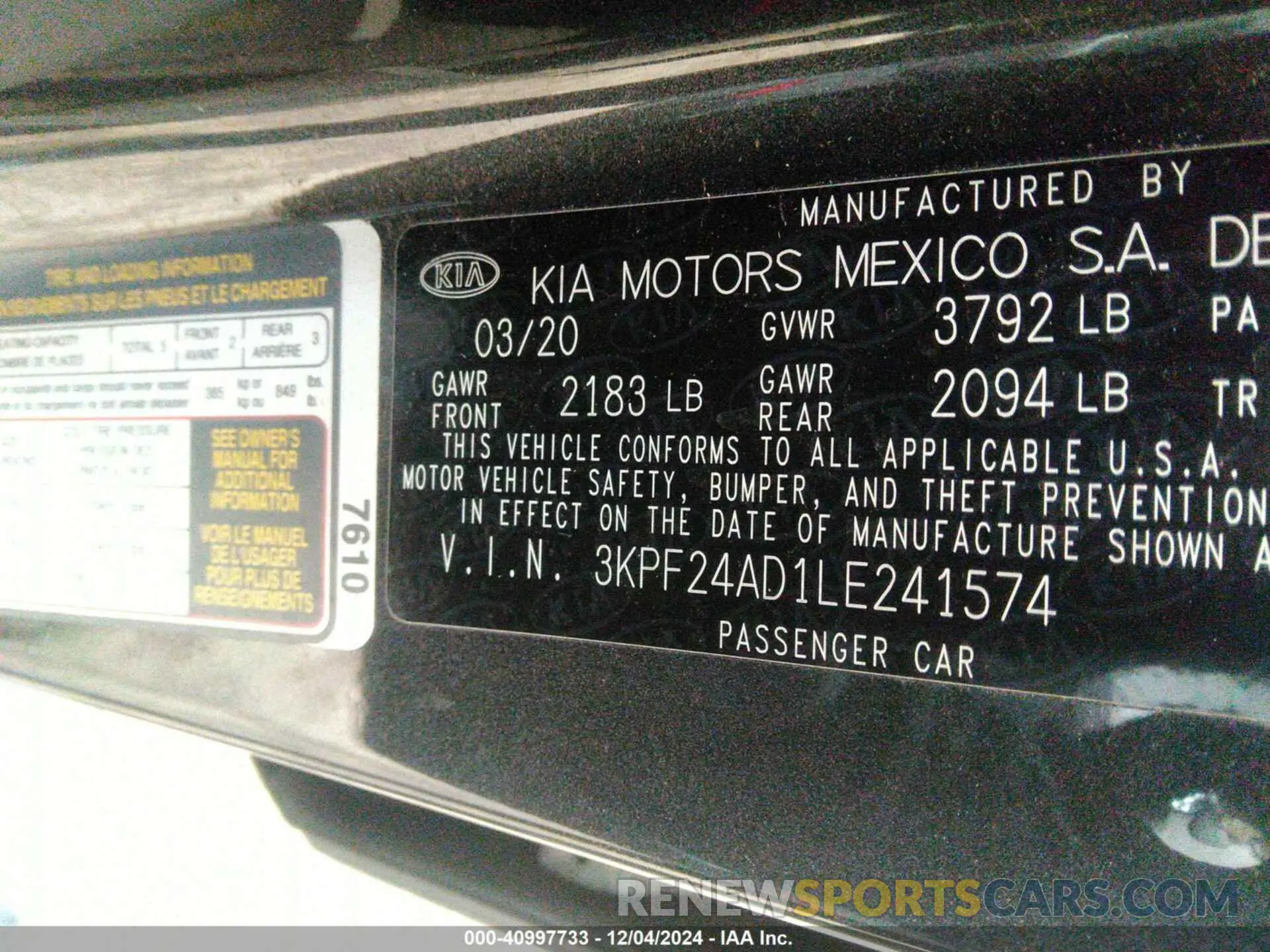 9 fotografías del automóvil dañado 3KPF24AD1LE241574 KIA FORTE 2020