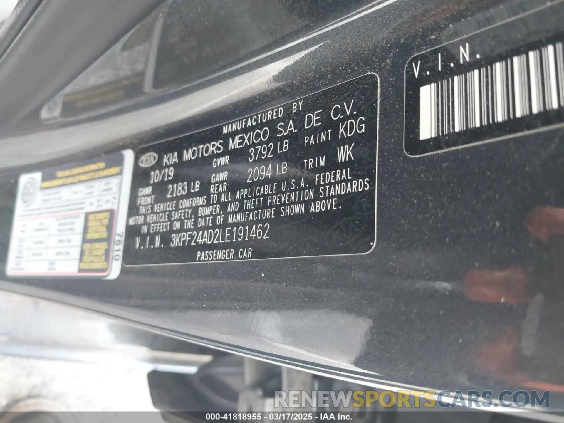 9 fotografías del automóvil dañado 3KPF24AD2LE191462 KIA FORTE 2020