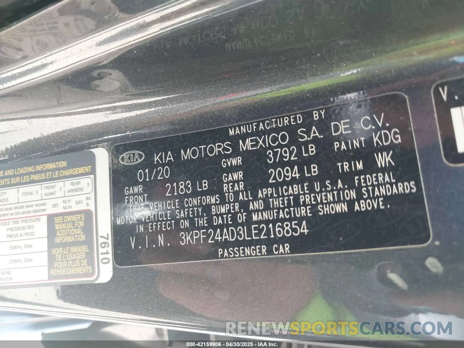 9 fotografías del automóvil dañado 3KPF24AD3LE216854 KIA FORTE 2020