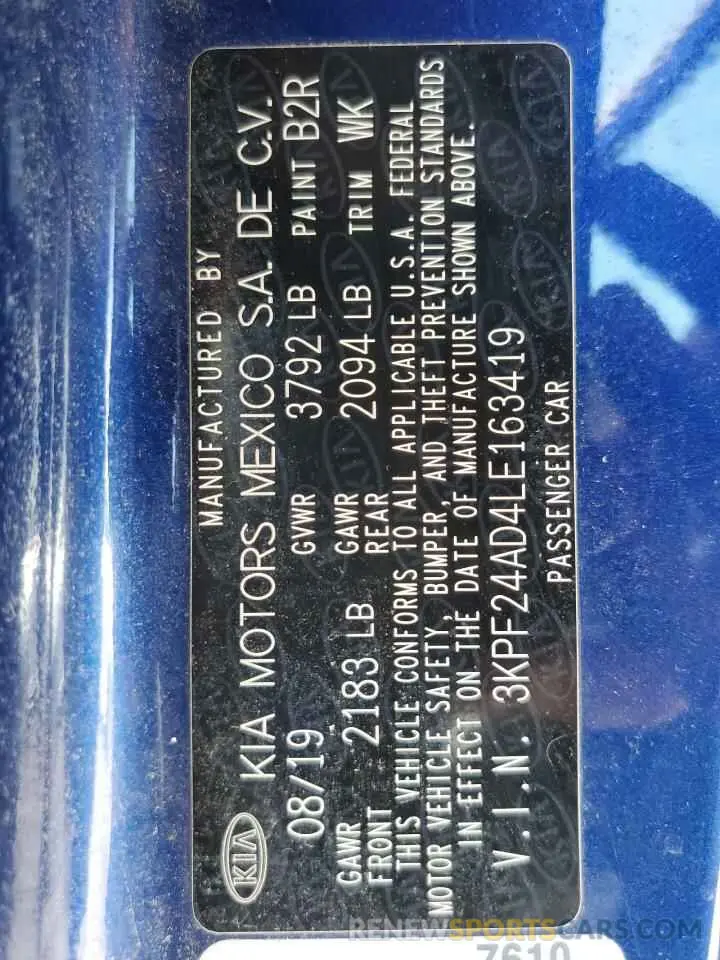 12 fotografías del automóvil dañado 3KPF24AD4LE163419 KIA FORTE 2020