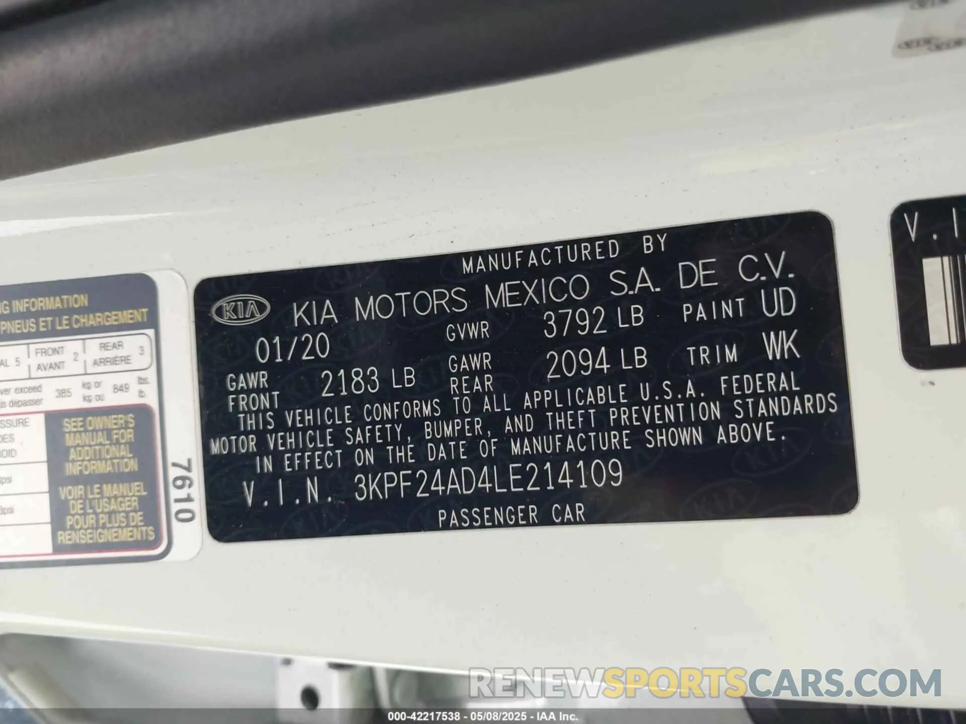9 fotografías del automóvil dañado 3KPF24AD4LE214109 KIA FORTE 2020