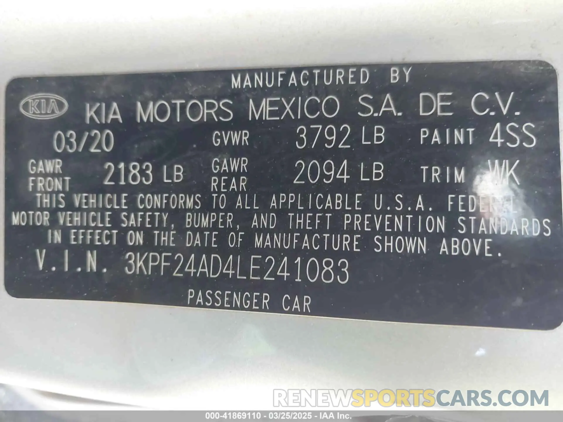 9 fotografías del automóvil dañado 3KPF24AD4LE241083 KIA FORTE 2020