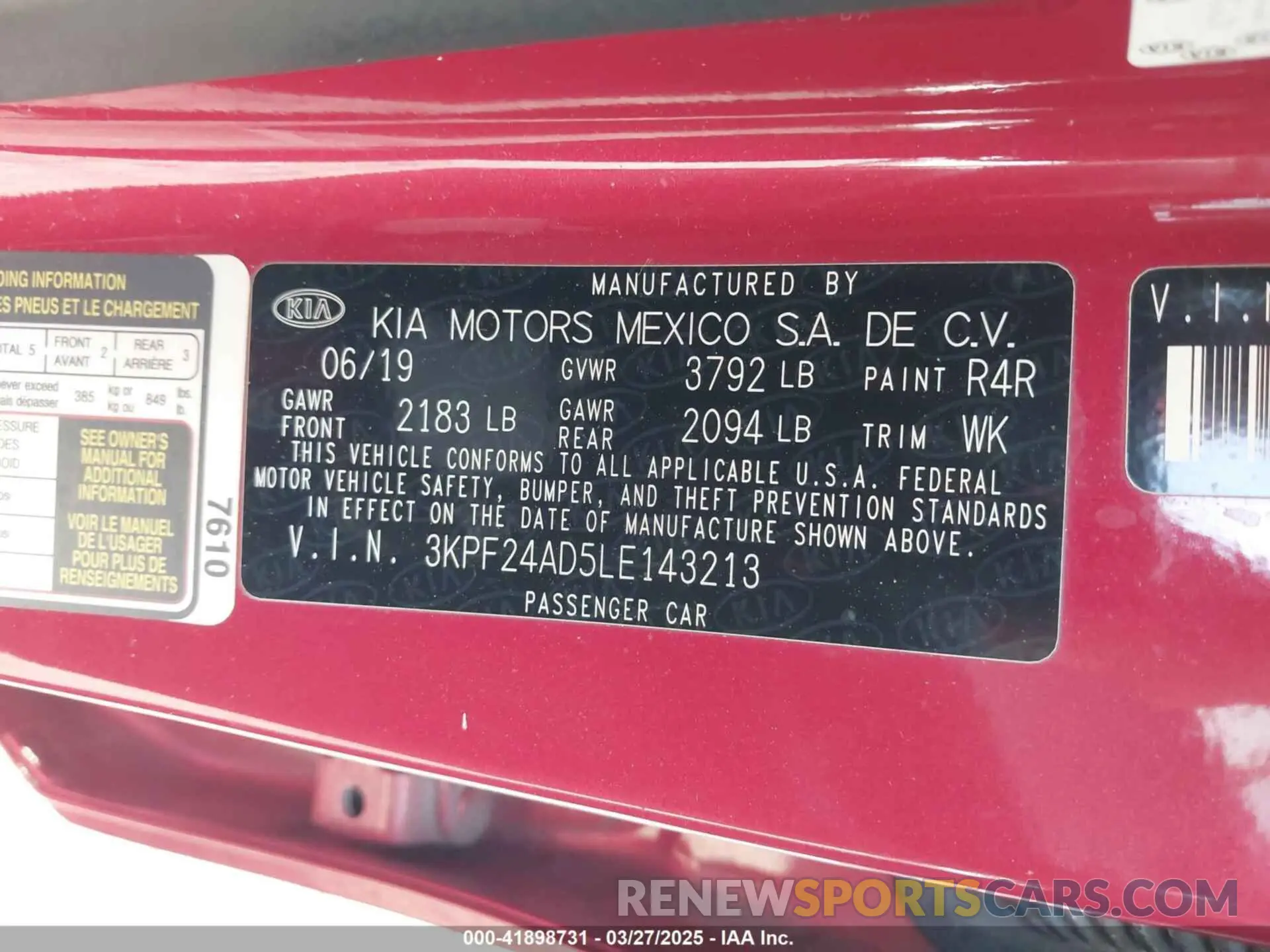 9 fotografías del automóvil dañado 3KPF24AD5LE143213 KIA FORTE 2020