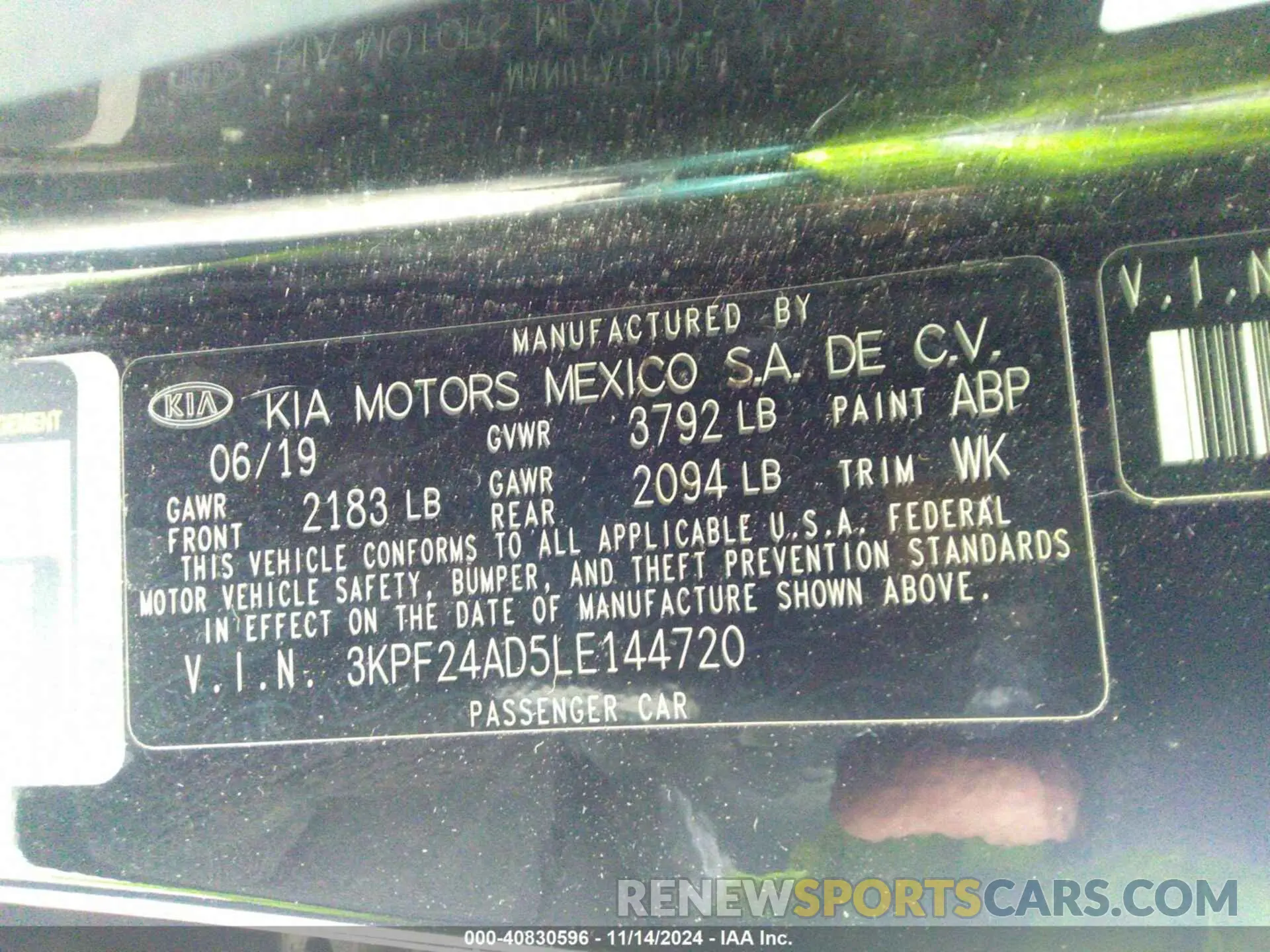 9 fotografías del automóvil dañado 3KPF24AD5LE144720 KIA FORTE 2020