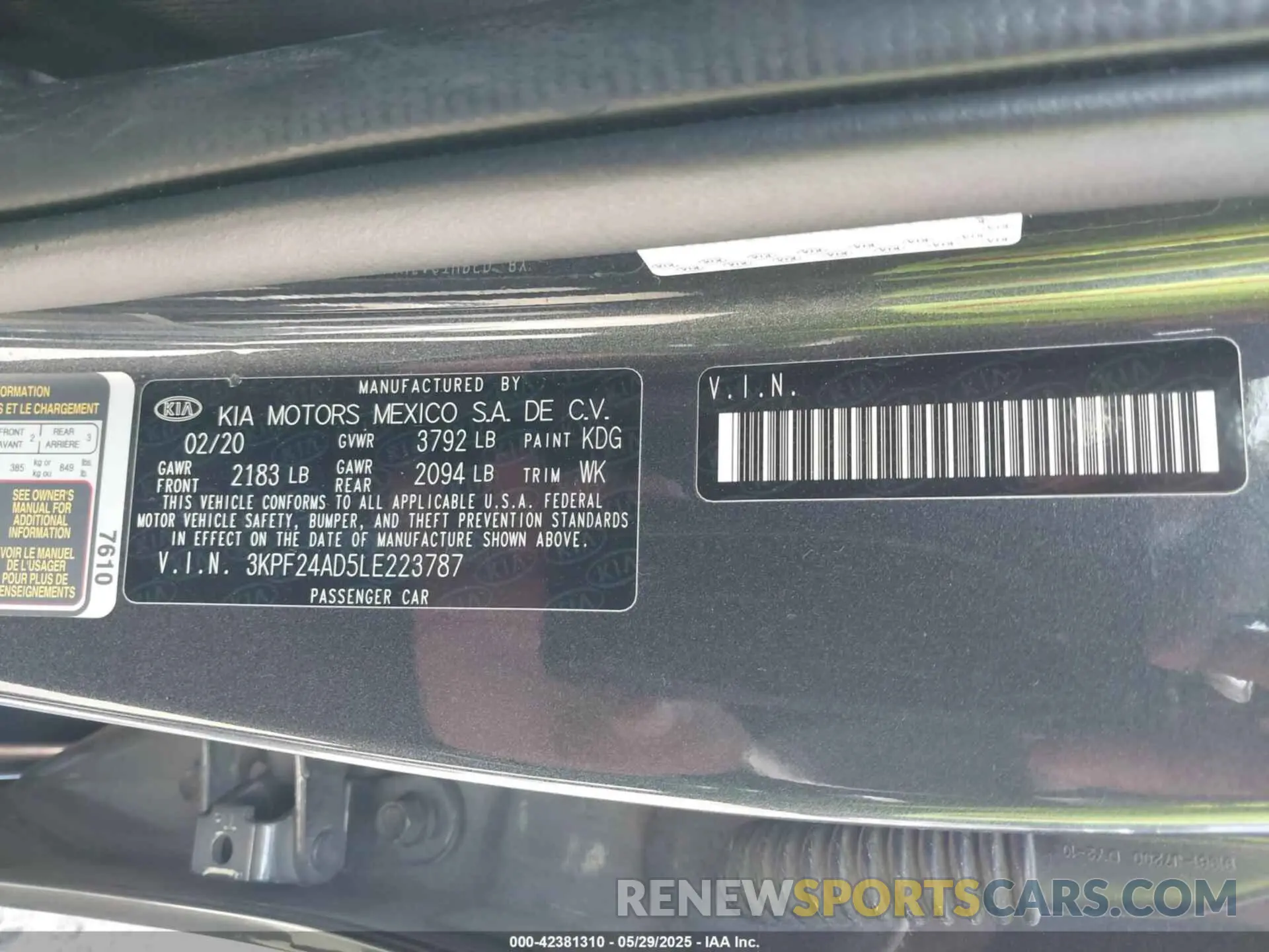 9 fotografías del automóvil dañado 3KPF24AD5LE223787 KIA FORTE 2020