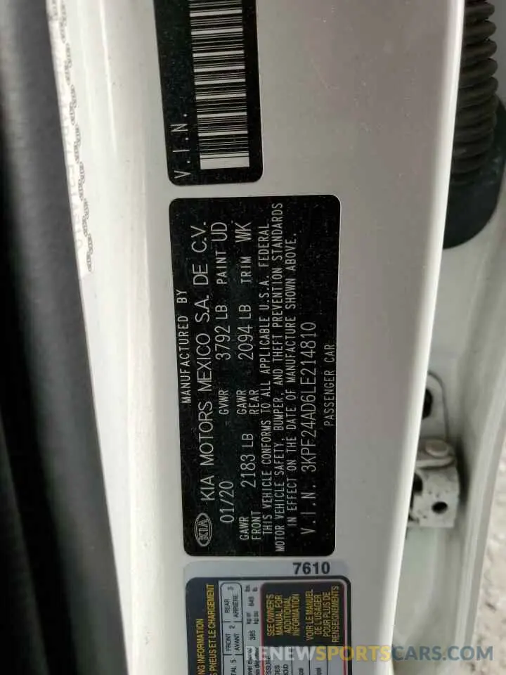 12 fotografías del automóvil dañado 3KPF24AD6LE214810 KIA FORTE 2020