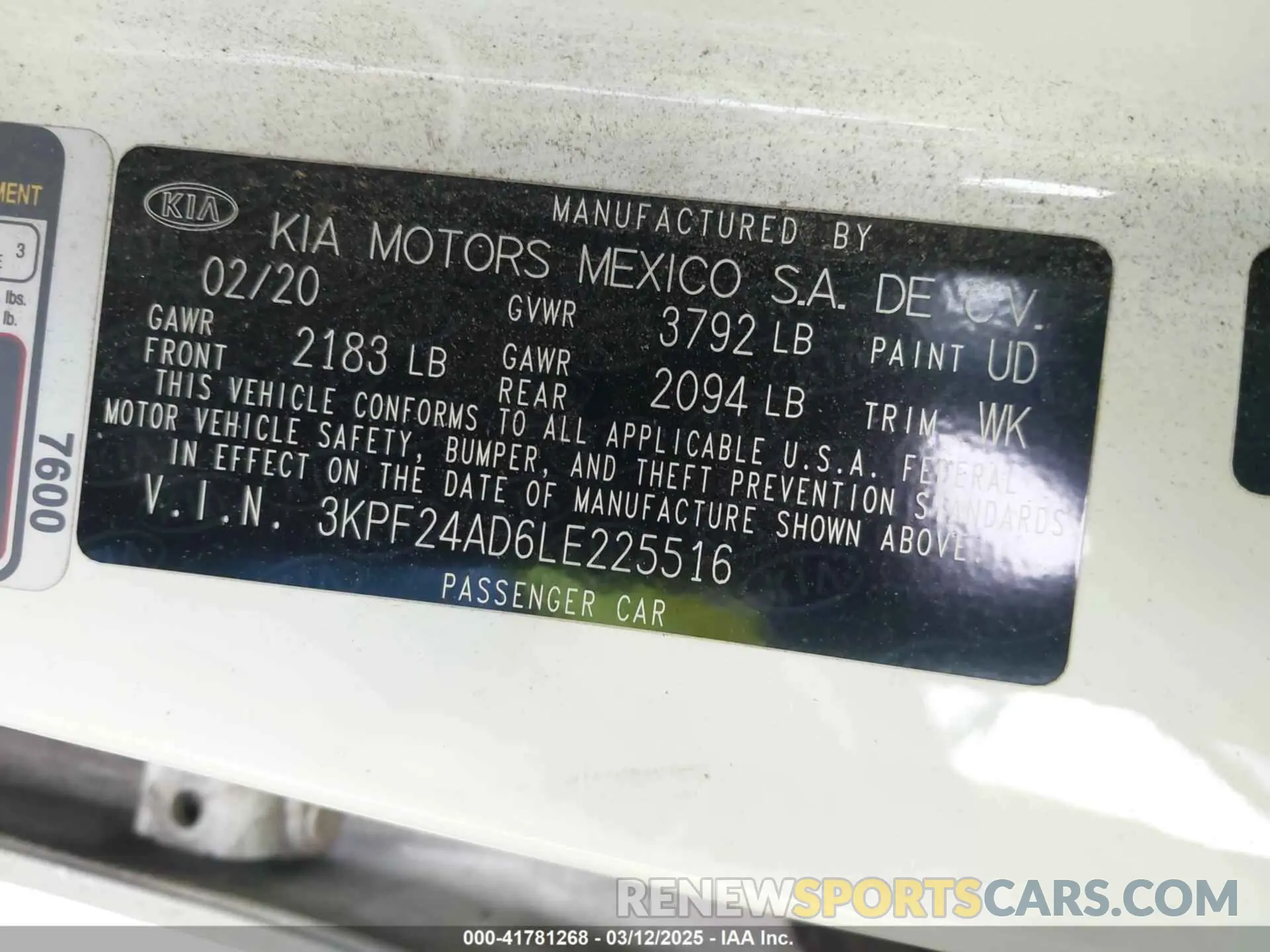 9 fotografías del automóvil dañado 3KPF24AD6LE225516 KIA FORTE 2020