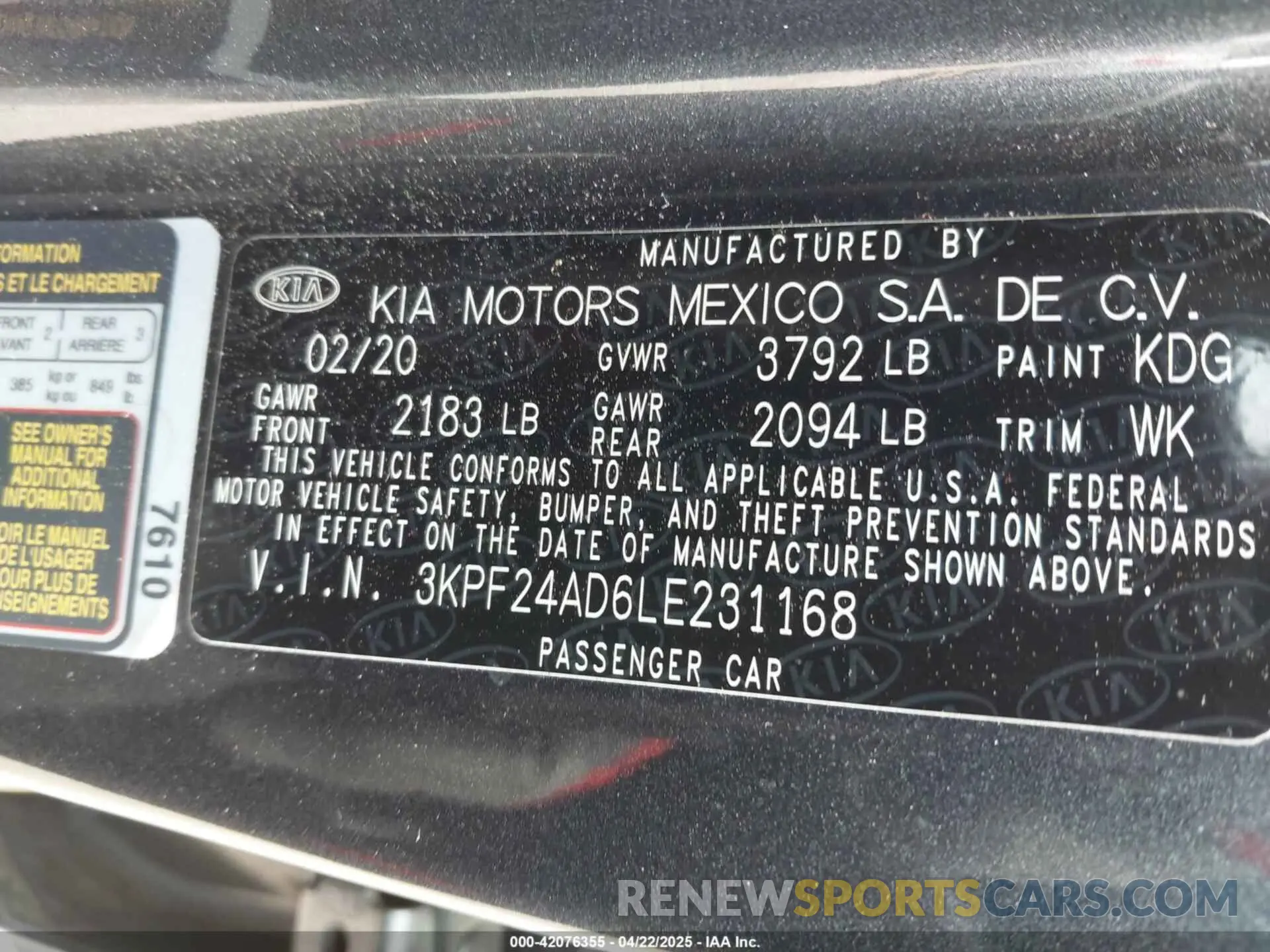 9 fotografías del automóvil dañado 3KPF24AD6LE231168 KIA FORTE 2020