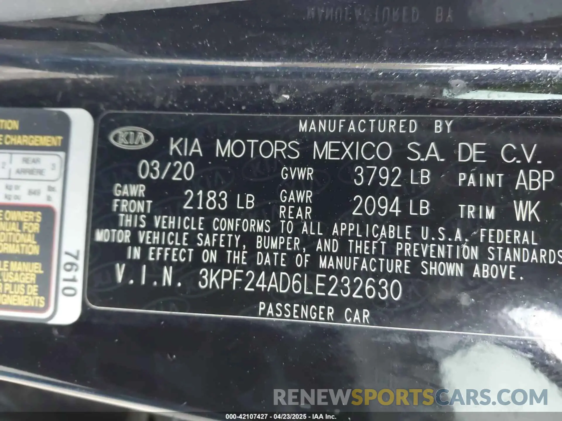 9 fotografías del automóvil dañado 3KPF24AD6LE232630 KIA FORTE 2020