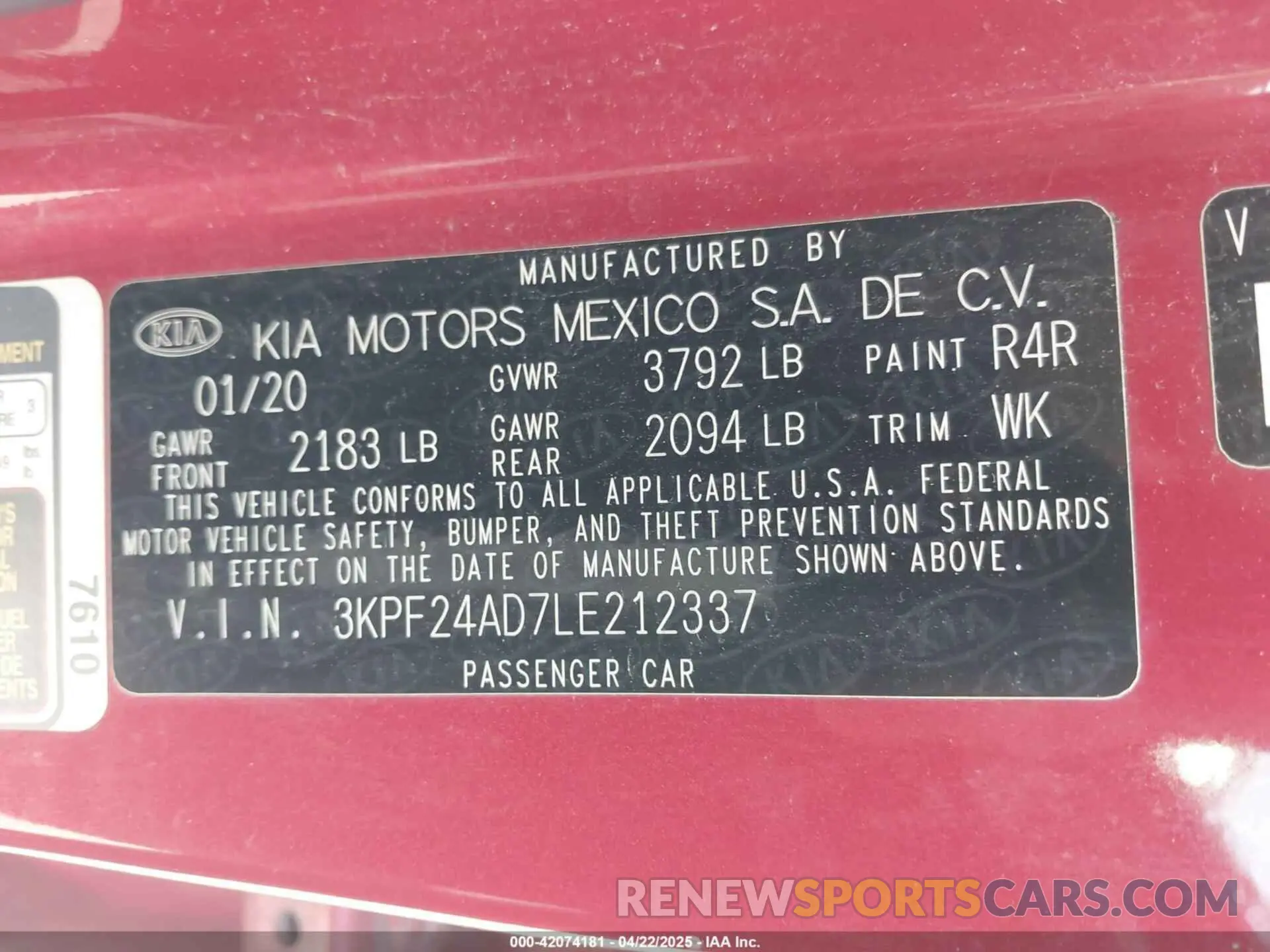 9 fotografías del automóvil dañado 3KPF24AD7LE212337 KIA FORTE 2020