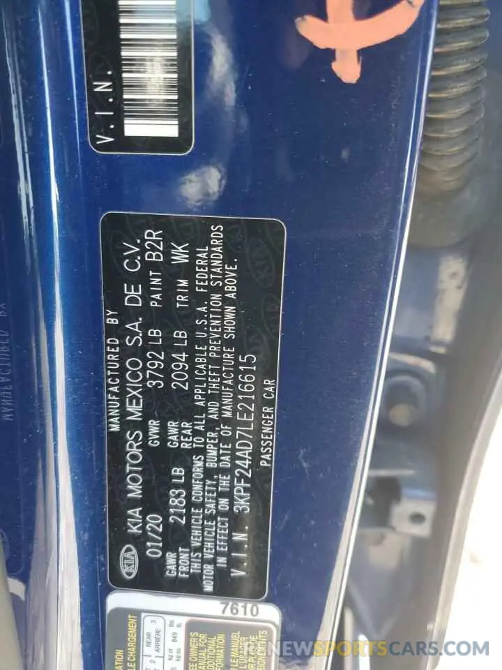 14 fotografías del automóvil dañado 3KPF24AD7LE216615 KIA FORTE 2020