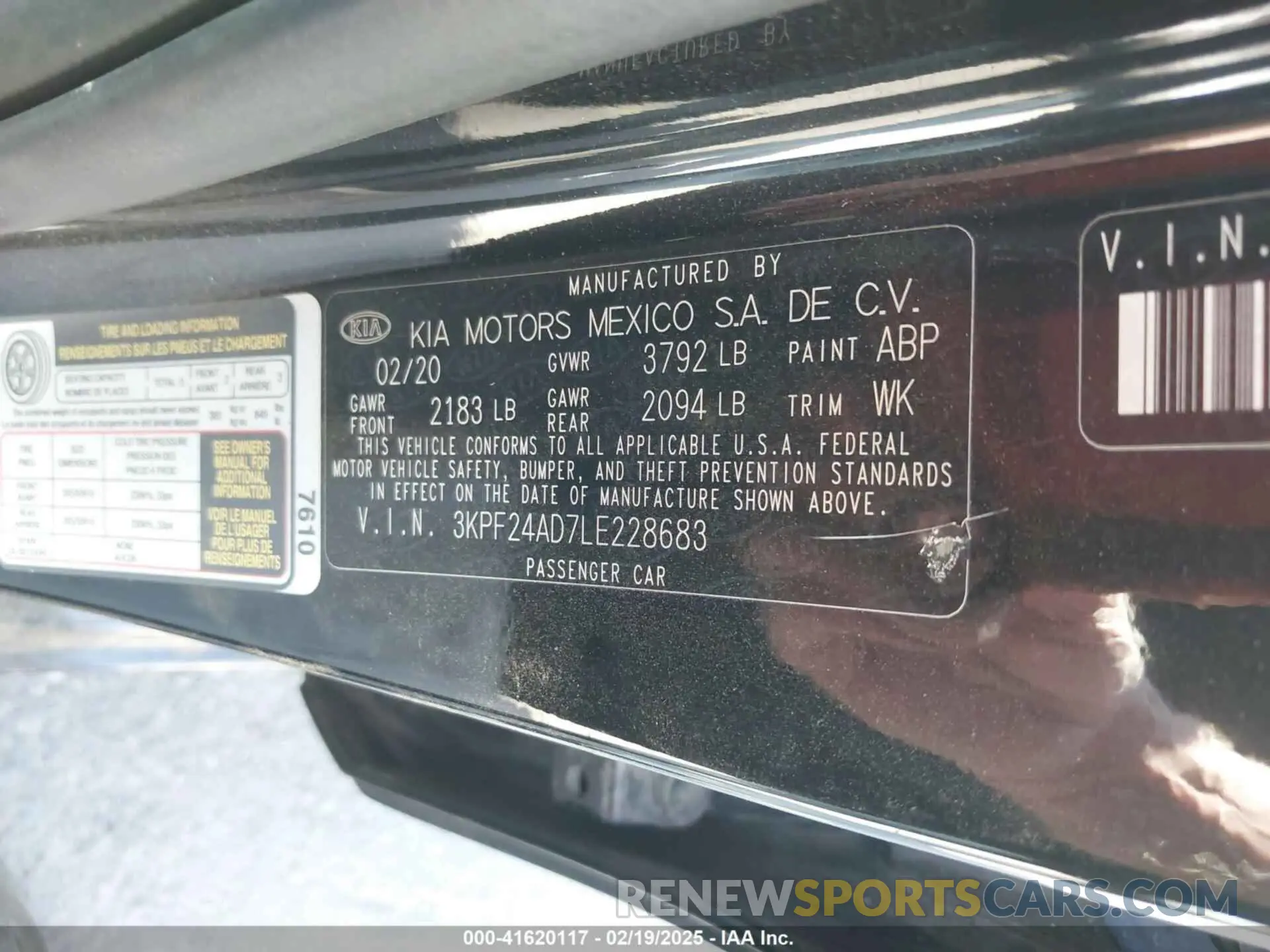 9 fotografías del automóvil dañado 3KPF24AD7LE228683 KIA FORTE 2020
