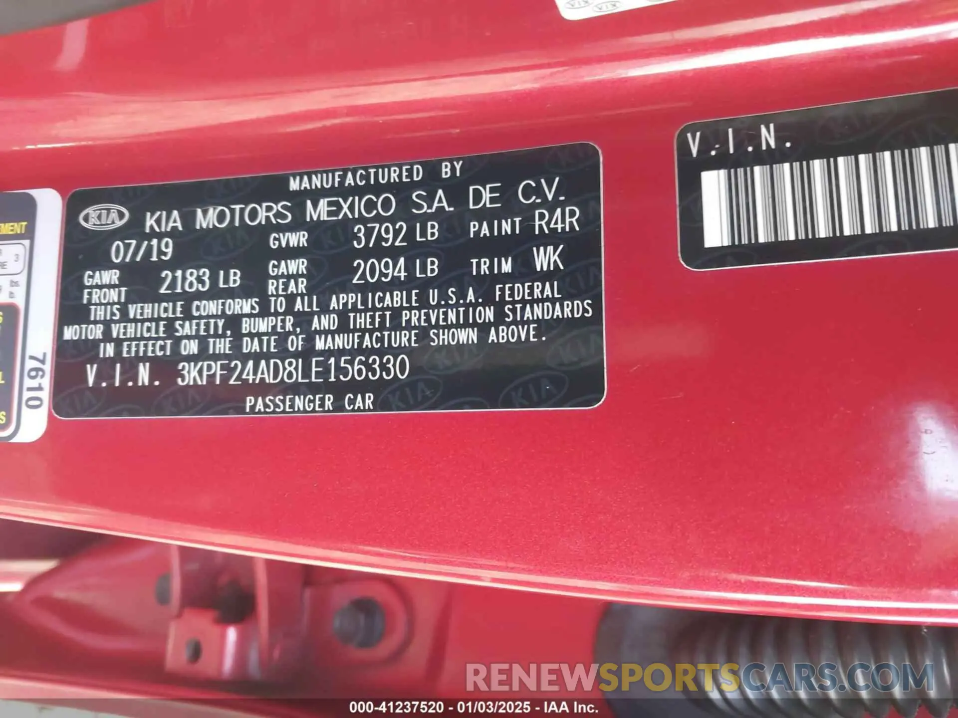 9 fotografías del automóvil dañado 3KPF24AD8LE156330 KIA FORTE 2020