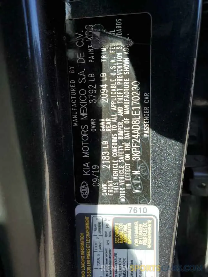 12 fotografías del automóvil dañado 3KPF24AD8LE170230 KIA FORTE 2020