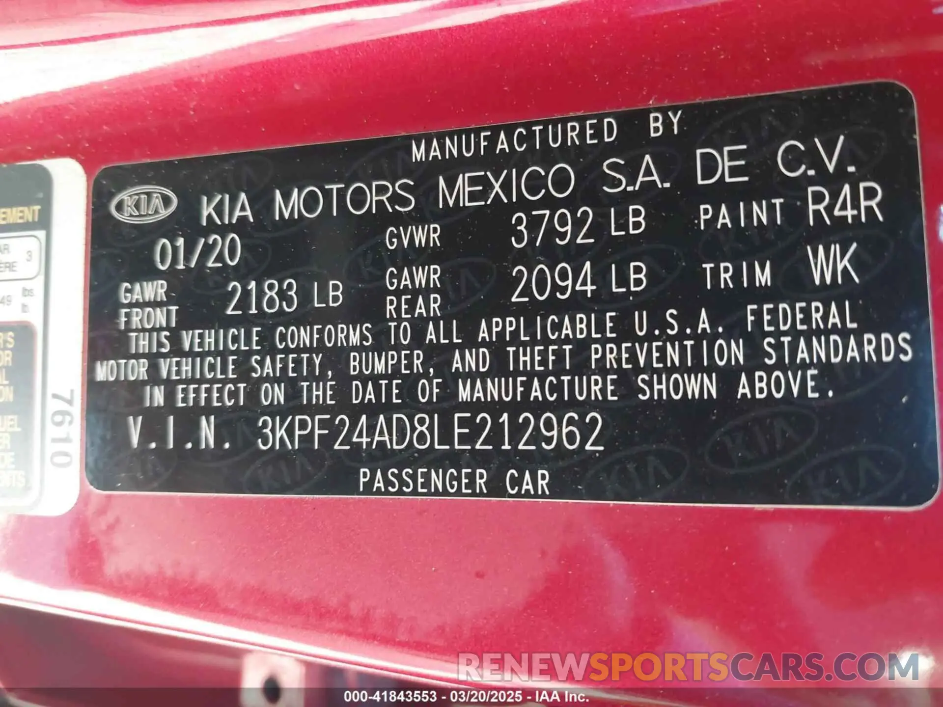 9 fotografías del automóvil dañado 3KPF24AD8LE212962 KIA FORTE 2020