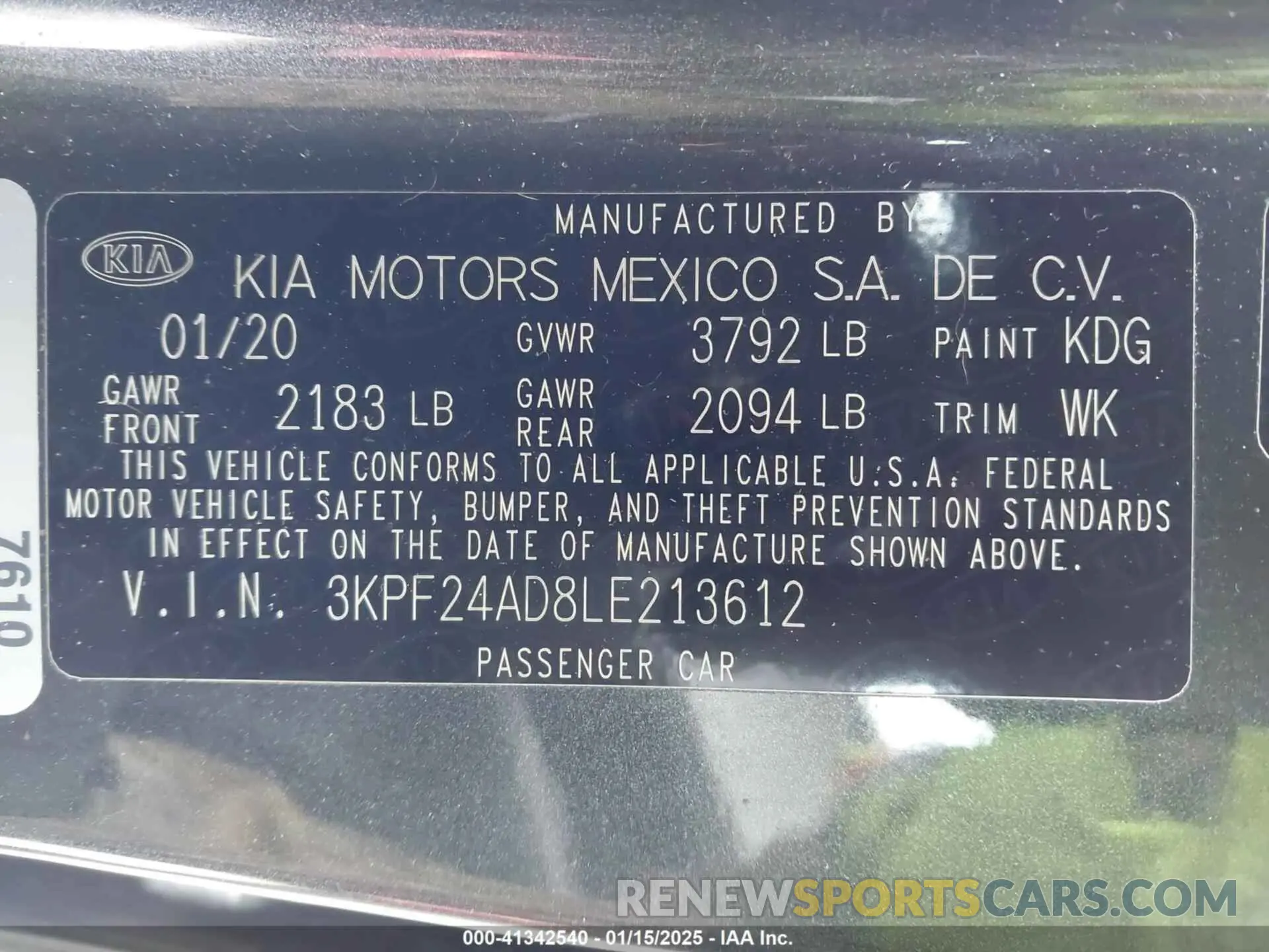 9 fotografías del automóvil dañado 3KPF24AD8LE213612 KIA FORTE 2020