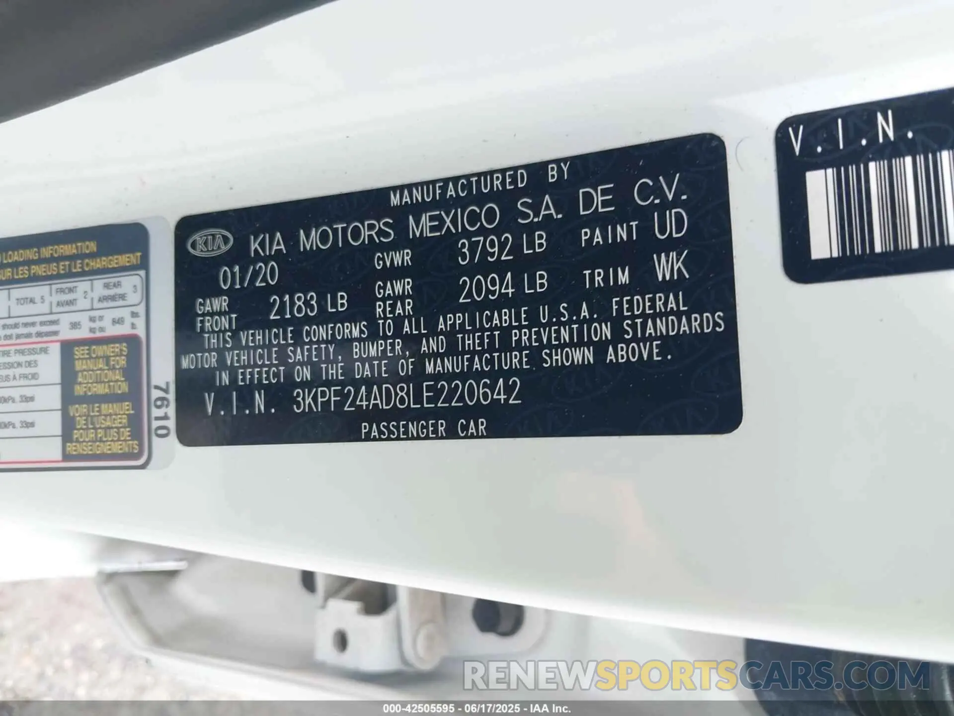 9 fotografías del automóvil dañado 3KPF24AD8LE220642 KIA FORTE 2020