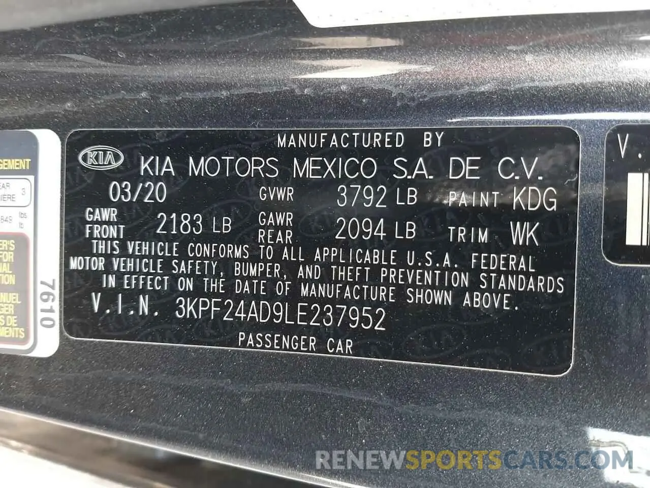 12 fotografías del automóvil dañado 3KPF24AD9LE237952 KIA FORTE 2020