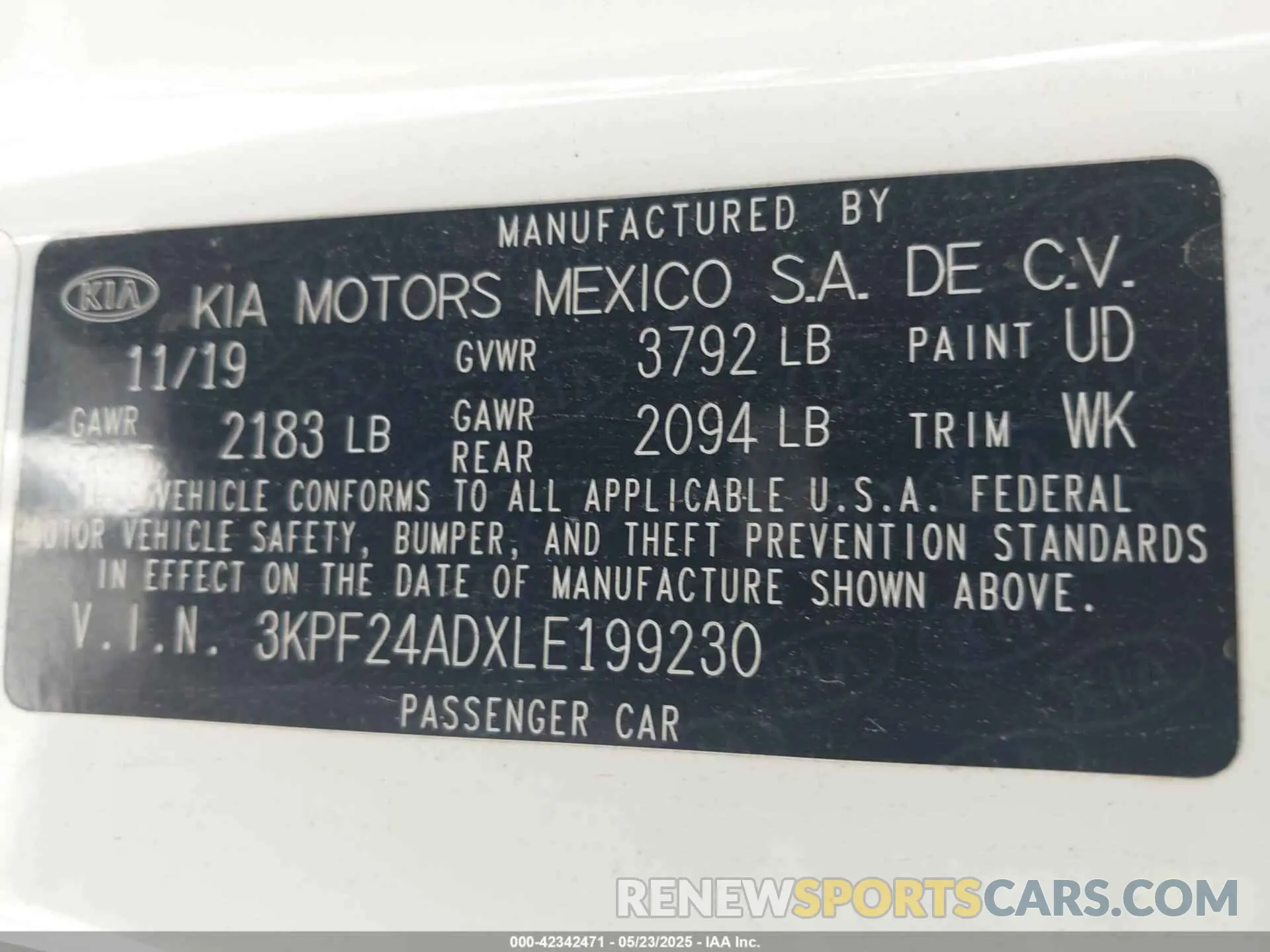 9 fotografías del automóvil dañado 3KPF24ADXLE199230 KIA FORTE 2020