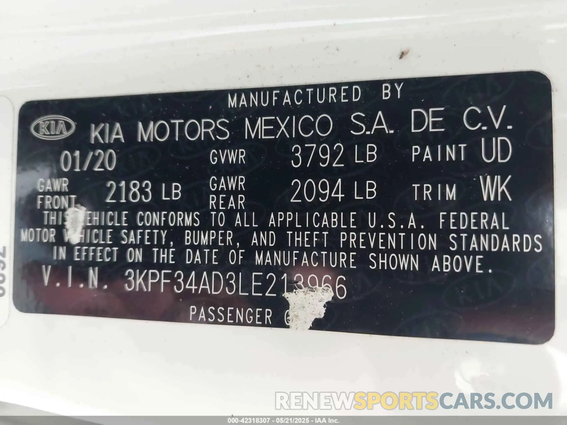 9 fotografías del automóvil dañado 3KPF34AD3LE213966 KIA FORTE 2020
