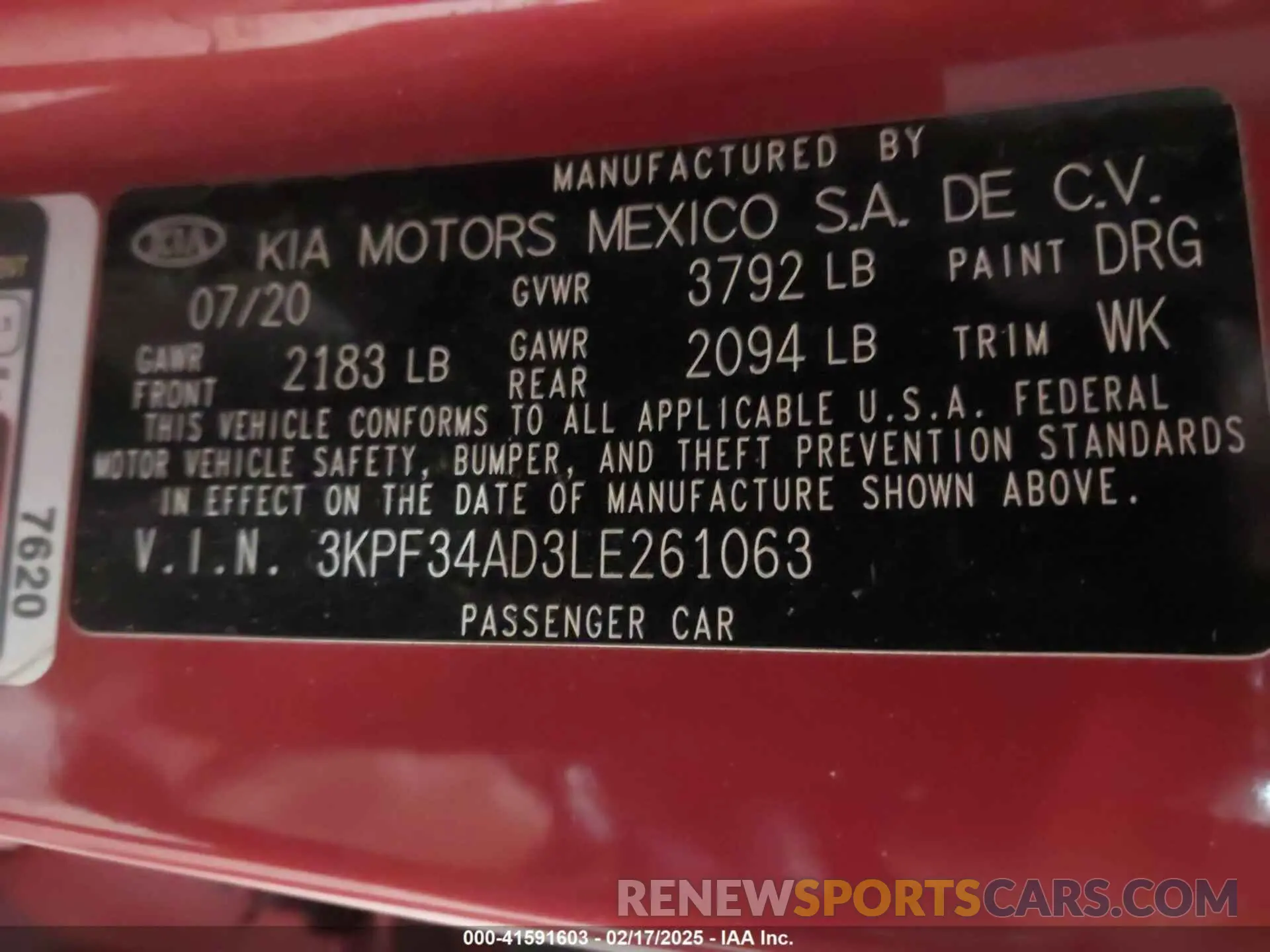 9 fotografías del automóvil dañado 3KPF34AD3LE261063 KIA FORTE 2020