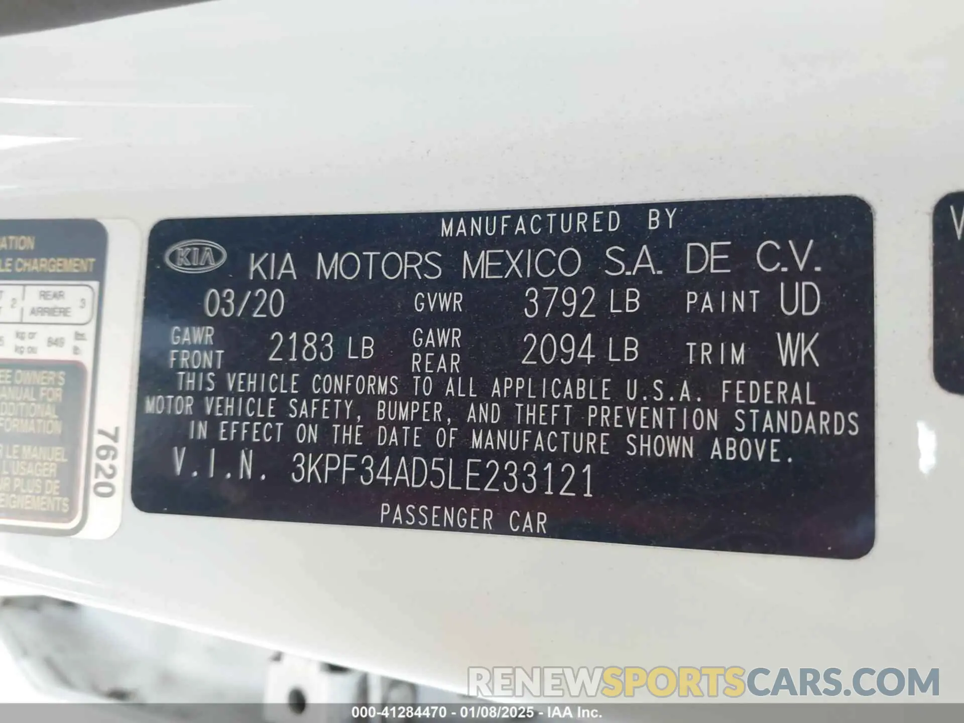 9 fotografías del automóvil dañado 3KPF34AD5LE233121 KIA FORTE 2020
