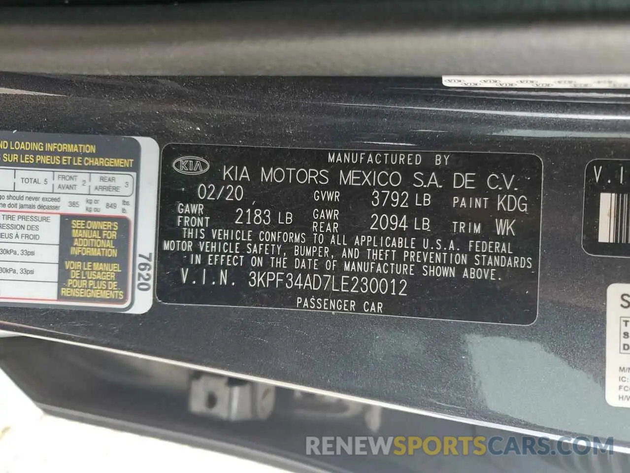12 fotografías del automóvil dañado 3KPF34AD7LE230012 KIA FORTE 2020