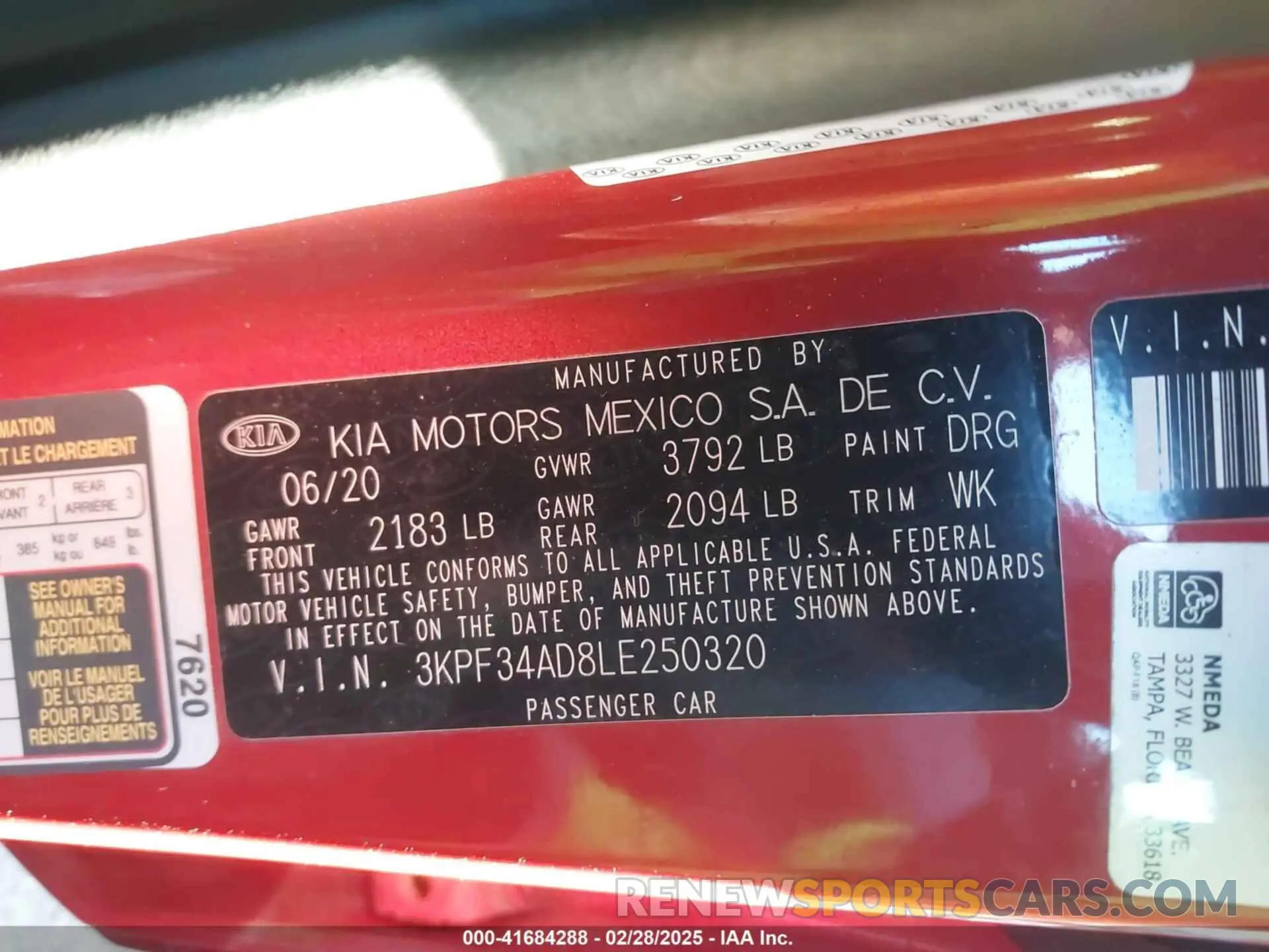 9 fotografías del automóvil dañado 3KPF34AD8LE250320 KIA FORTE 2020
