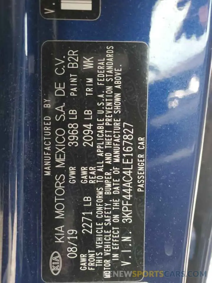12 fotografías del automóvil dañado 3KPF44AC4LE167827 KIA FORTE 2020