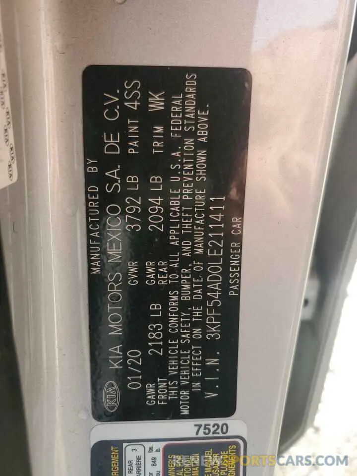 12 fotografías del automóvil dañado 3KPF54AD0LE211411 KIA FORTE 2020