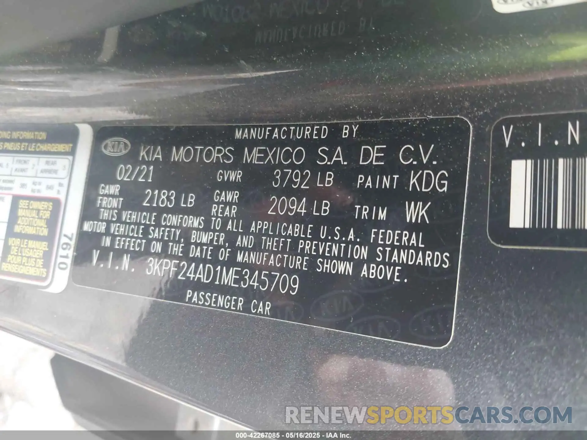 9 fotografías del automóvil dañado 3KPF24AD1ME345709 KIA FORTE 2021