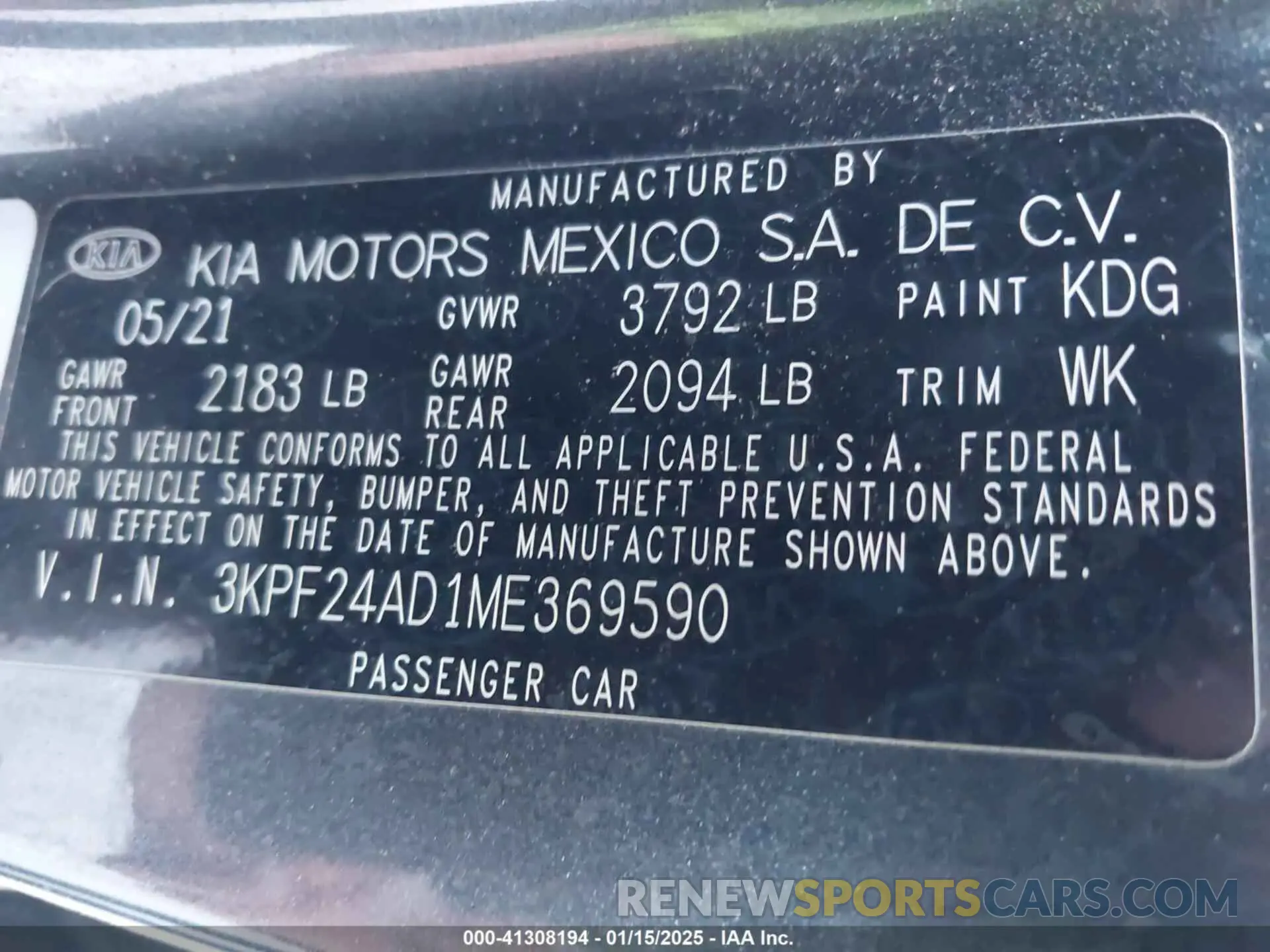 9 fotografías del automóvil dañado 3KPF24AD1ME369590 KIA FORTE 2021