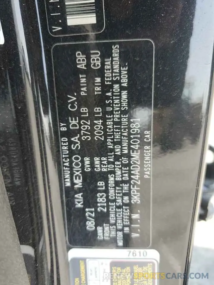 12 fotografías del automóvil dañado 3KPF24AD2ME401981 KIA FORTE 2021