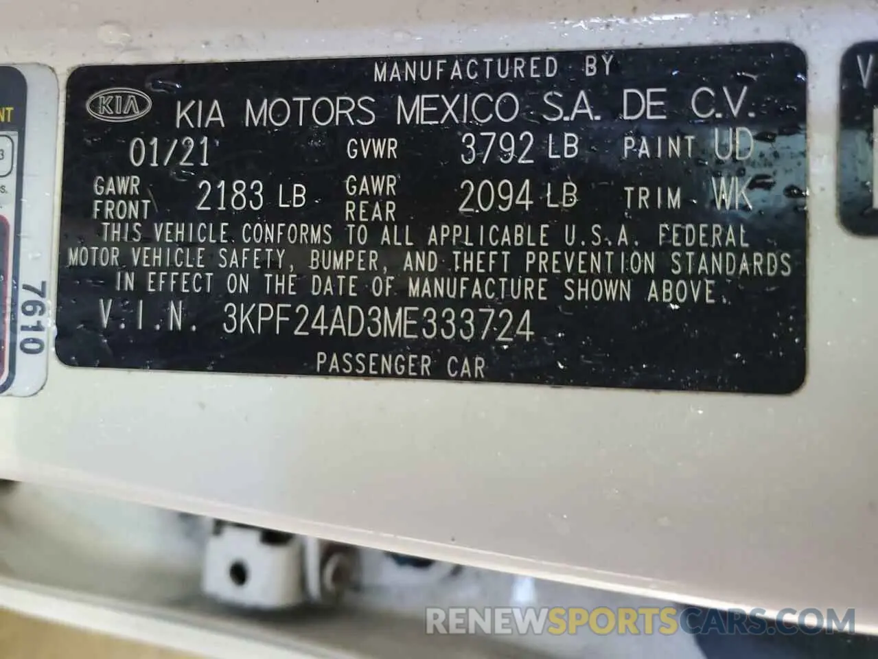 12 fotografías del automóvil dañado 3KPF24AD3ME333724 KIA FORTE 2021