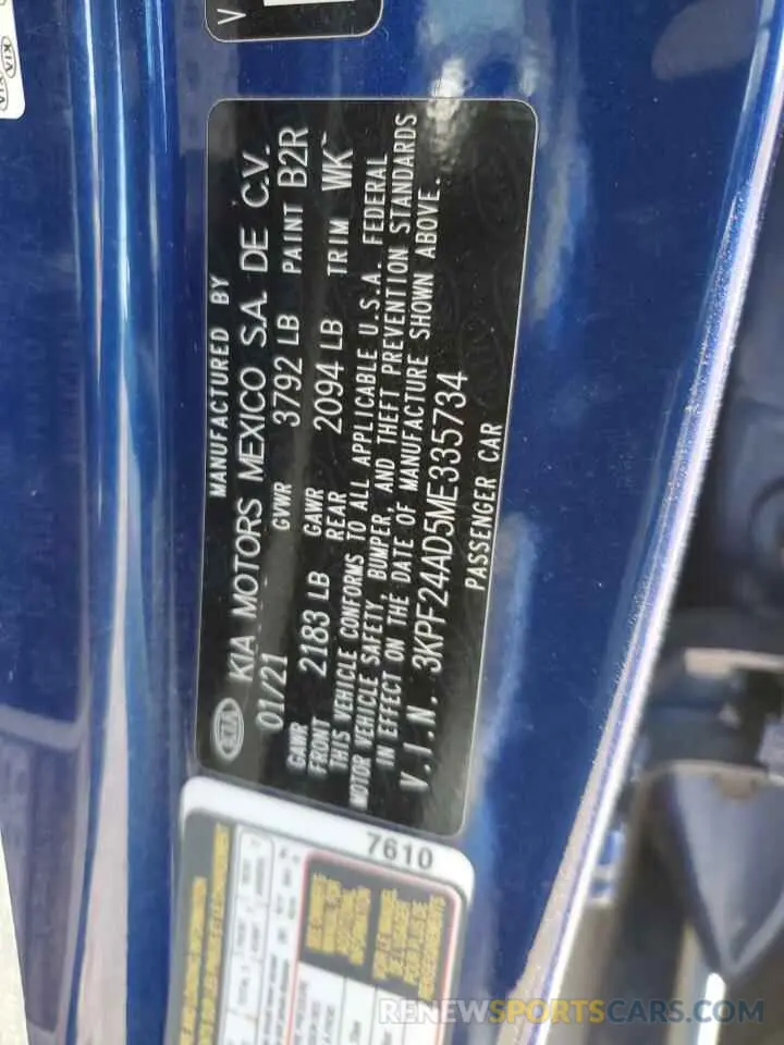 12 fotografías del automóvil dañado 3KPF24AD5ME335734 KIA FORTE 2021